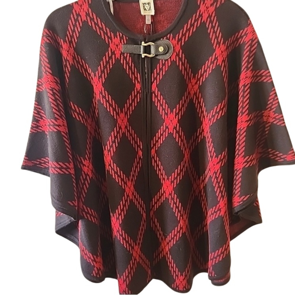 Anne Klein - Plaid open front Shrug/Poncho Style Sweater.